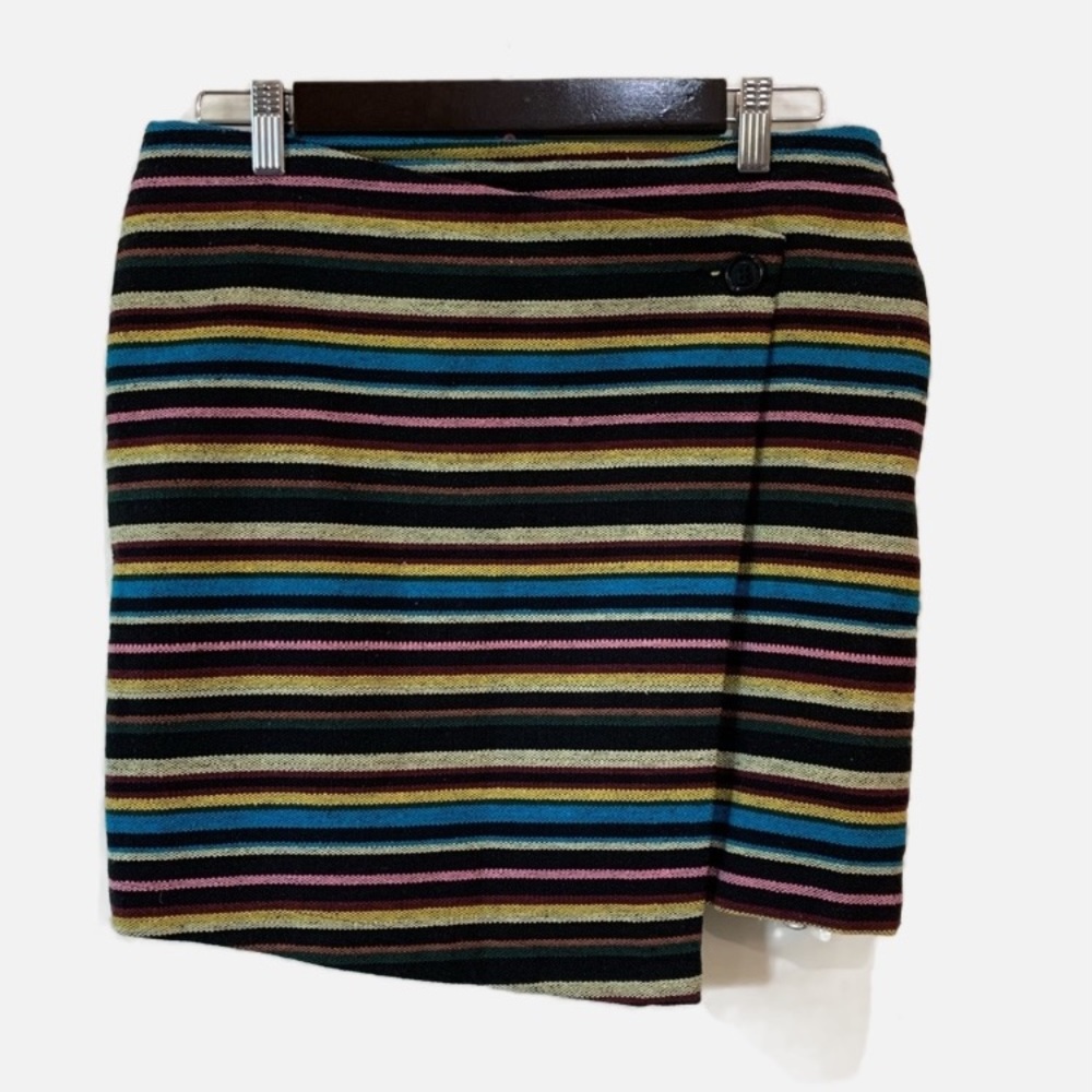 Tulle Faux Wrap Tweed Mini Skirt Stripe Asymmetrical Academia School Girl